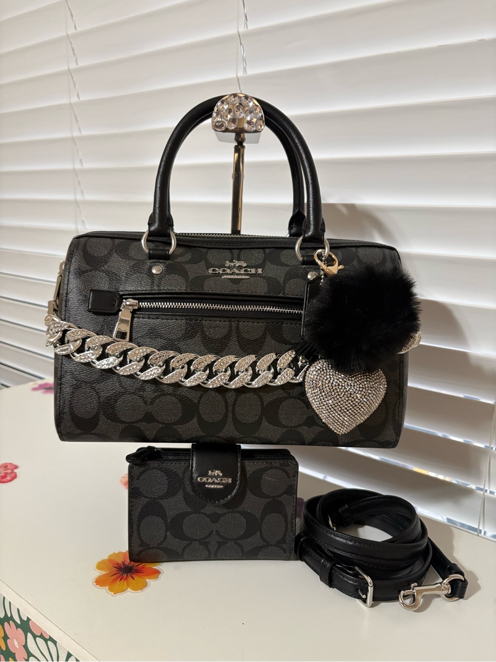 Coach Black Signature Canvas Rowan Satchel With Matching Wallet